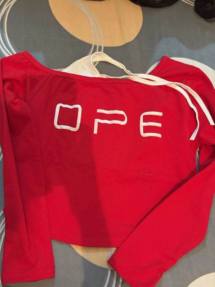 Red Cropped Off-Shoulder Top