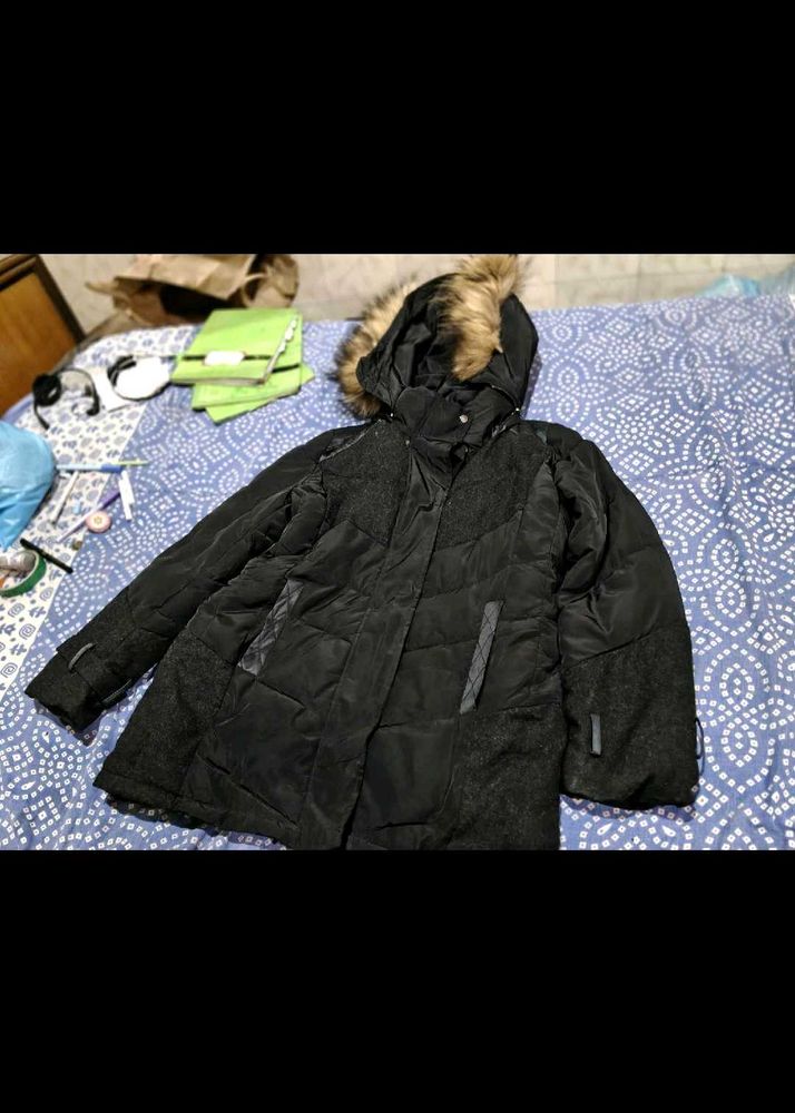Black Puffer Jacket with Fur Hood