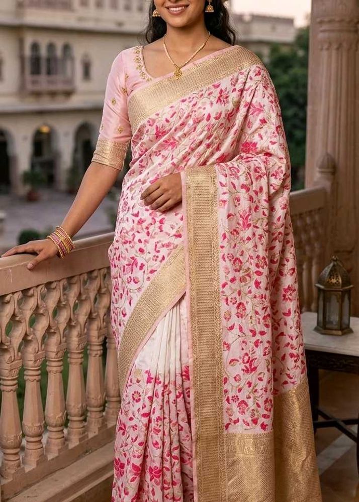 Elegant Pink Floral Saree