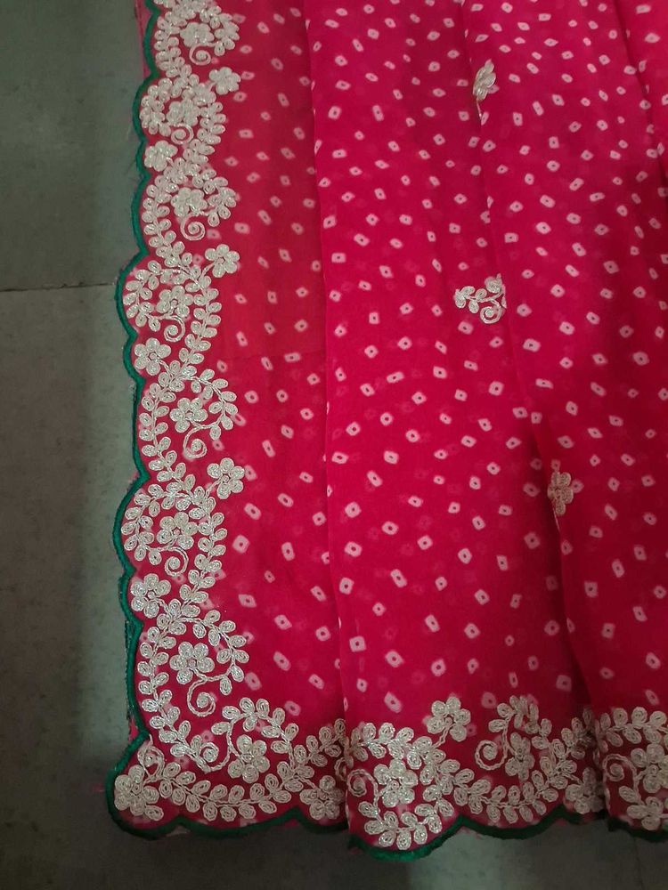 Exquisite Pink Embroidered Saree with stitched blo