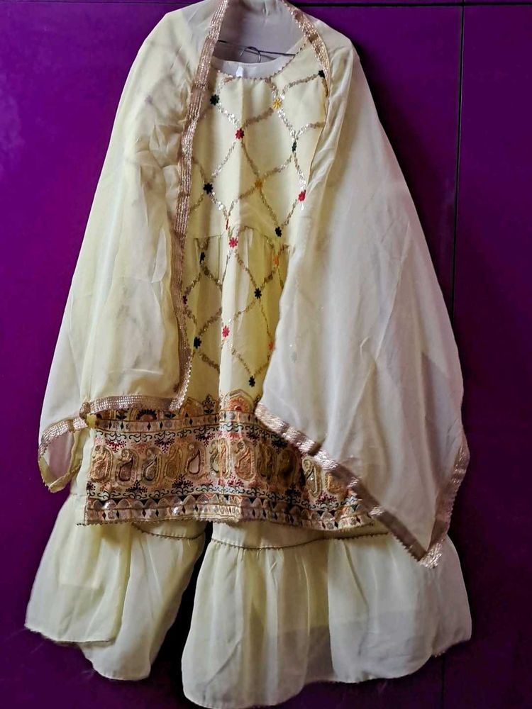Elegant embroidery Yellow anarkali Kurta with shar