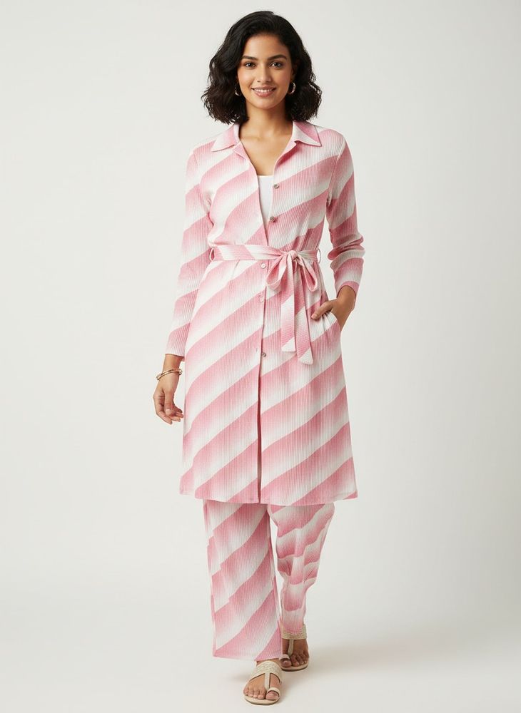 Pink &amp; White Striped Co-ord Set