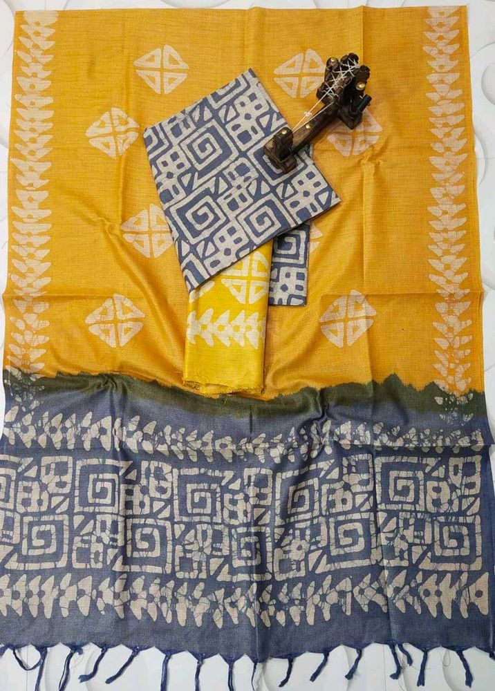 Yellow &amp; Grey Batik Print Kurta Set