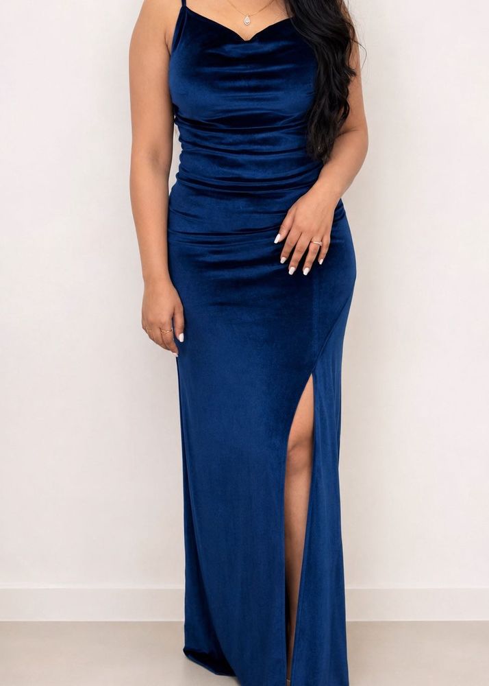 Elegant Royal blue Velvet Ruched Dress