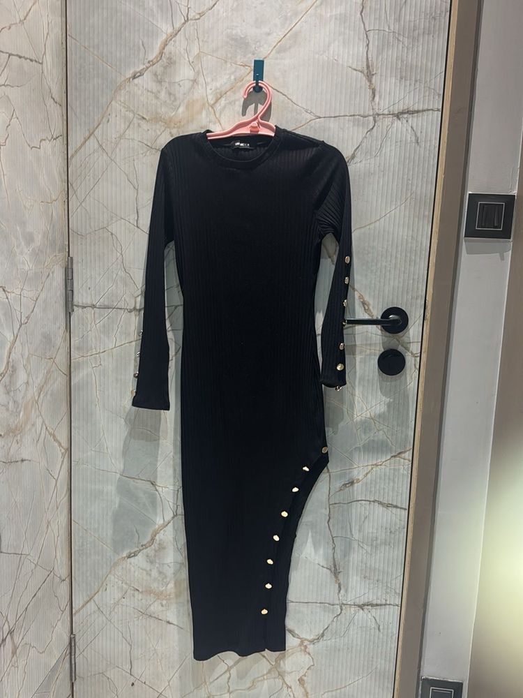 Black Ribbed Midi Dress