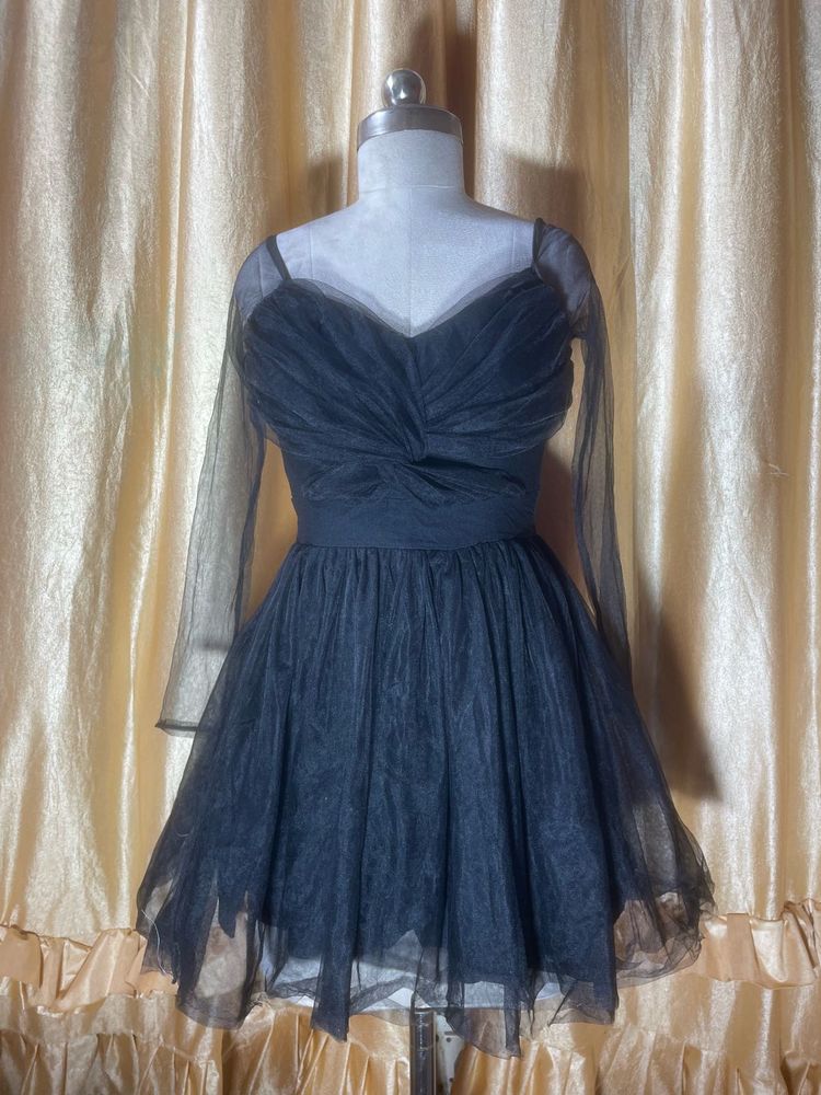 Black Tulle Mesh Fit and Flare Dress