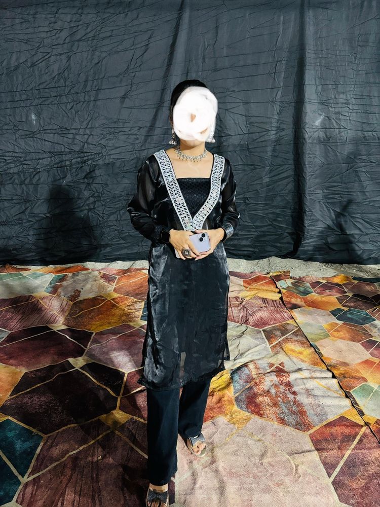 Black Kurti With Heavy Mirror Work