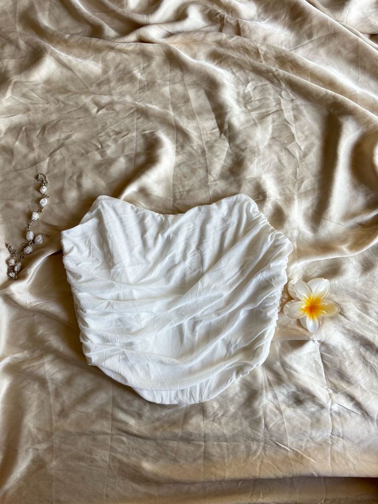 Chic White Ruched Bustier Top