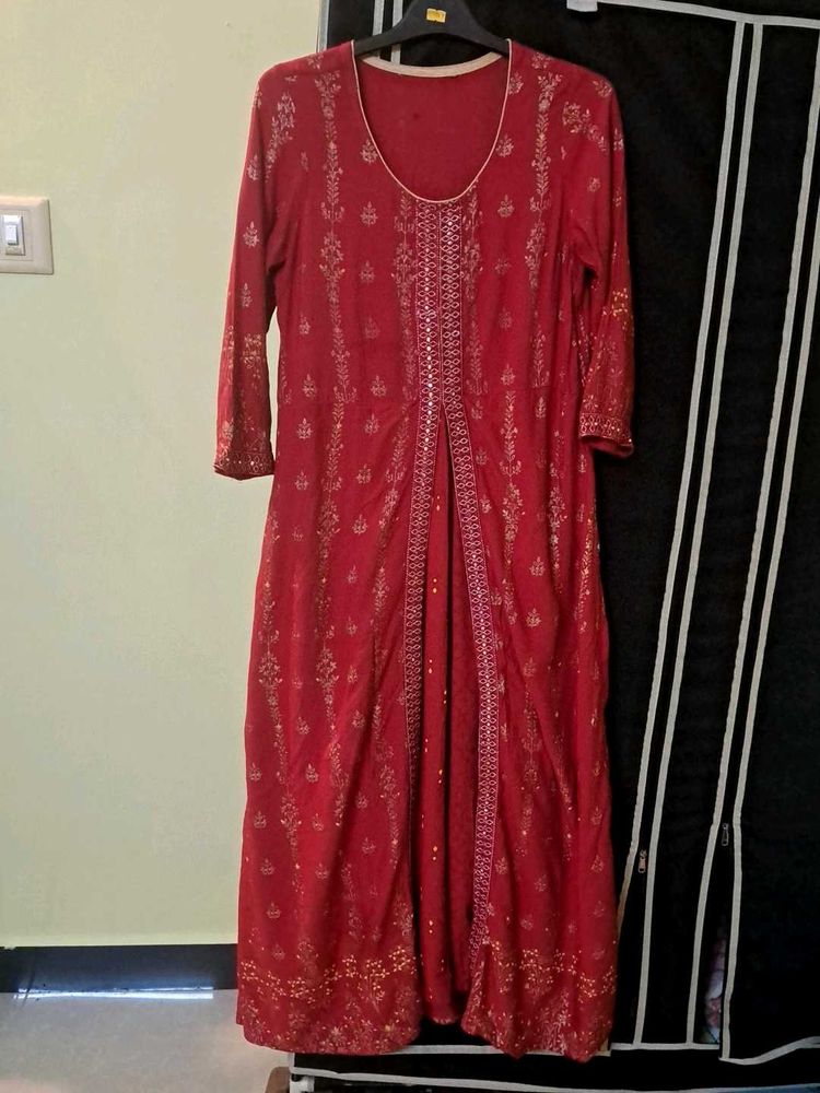Red Embellished Kurta