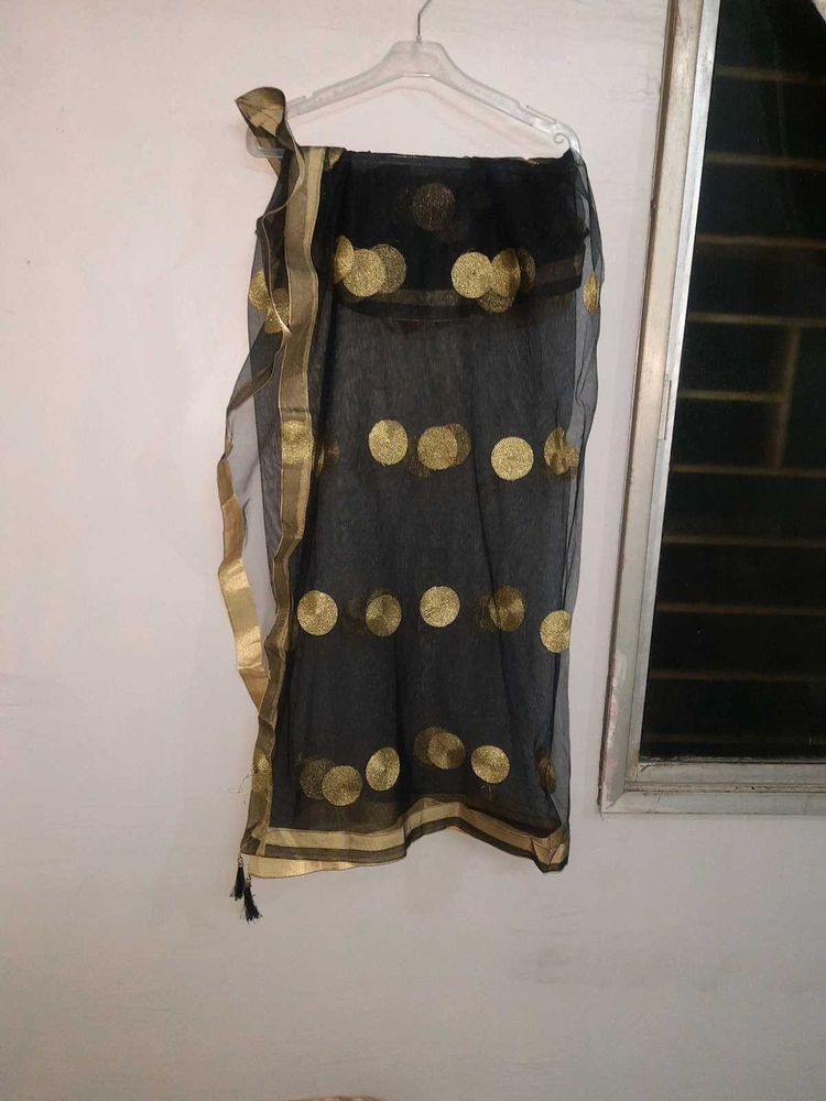 Elegant Black &amp; Gold Net Dupatta