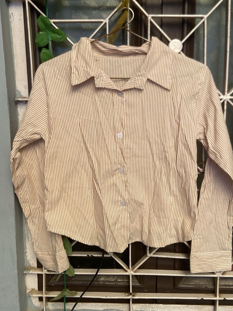 Striped Button-Up Cropped Shirt length 19