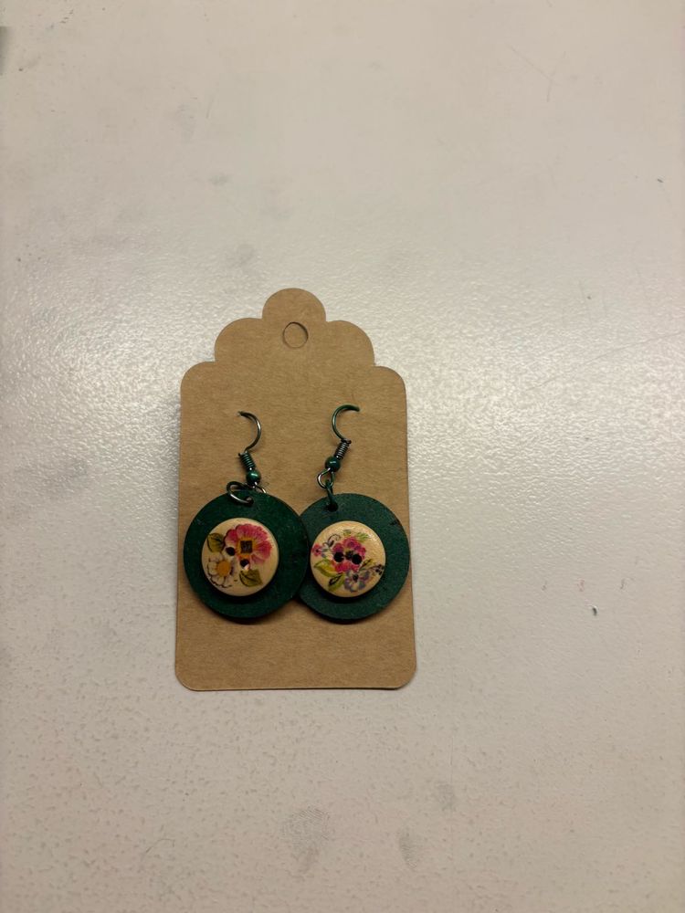 Handmade Charming Floral Button Earrings