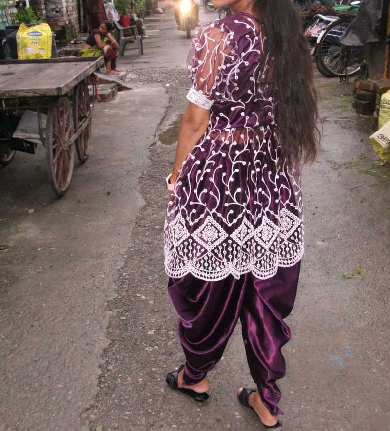 Elegant Purple Kurta Set with Dhoti Pants