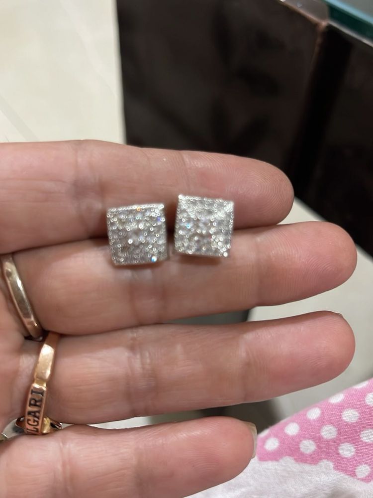 Sparkling Square Diamond Stud Earrings