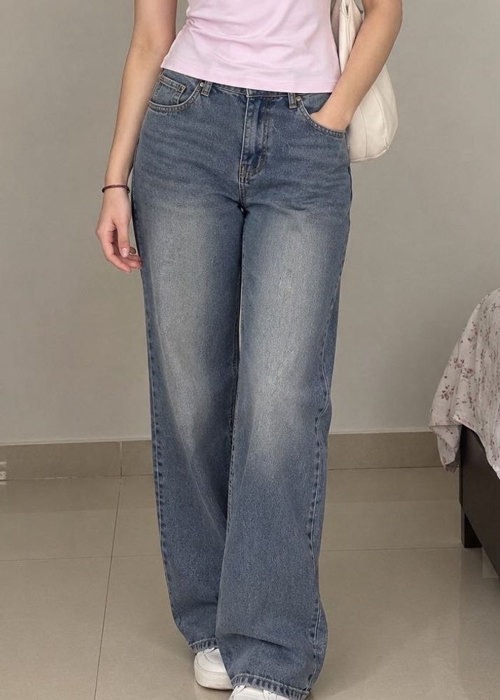Classic Blue Wash Wide Leg Jeans
