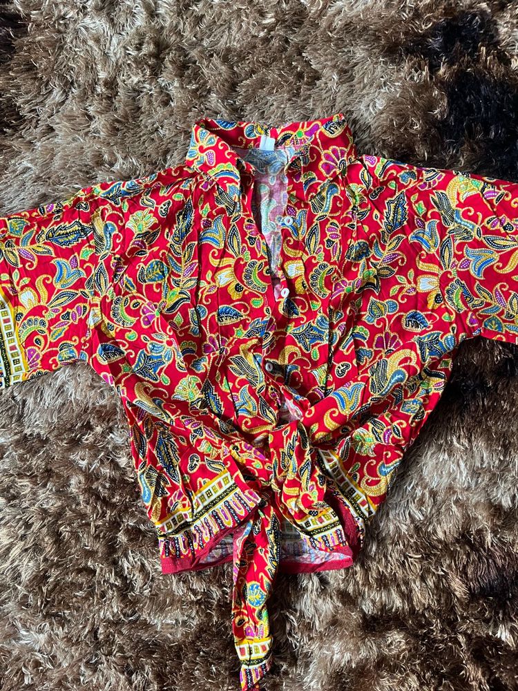 Bohemian Print Tie-Front Blouse