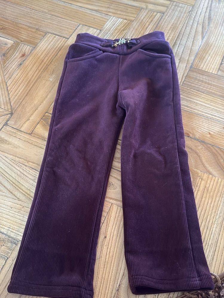 Burgundy Corduroy Pants with Buckle Detail
