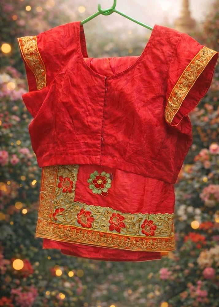 red and  pink double tonned saree