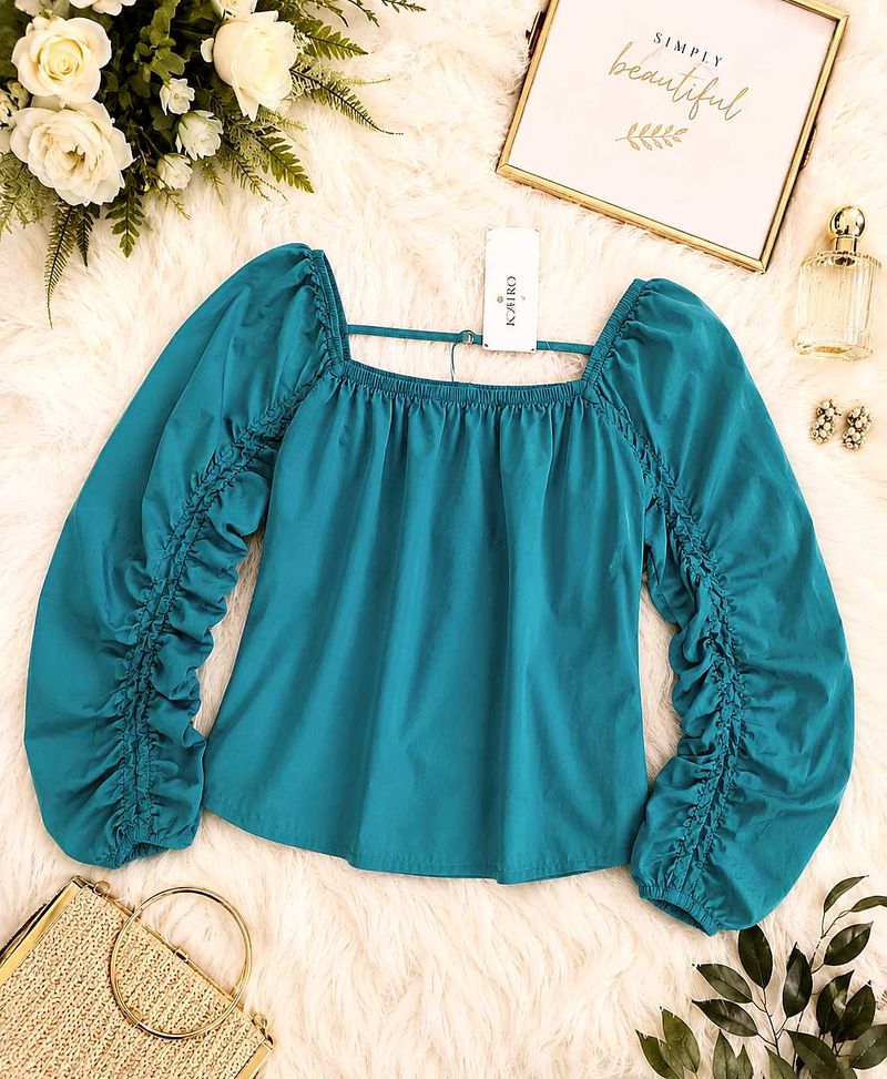 M, L and XL size Teal Square Neck Blou