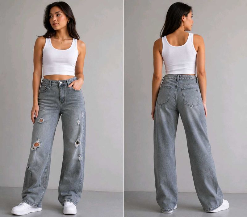 Ripped Wide-Leg Jeans