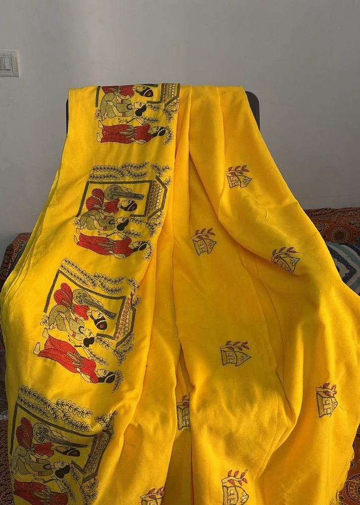 Vibrant Yellow Shakuntala Embroidered Saree