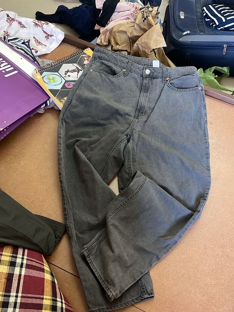 Grey Wide Leg Jeans
