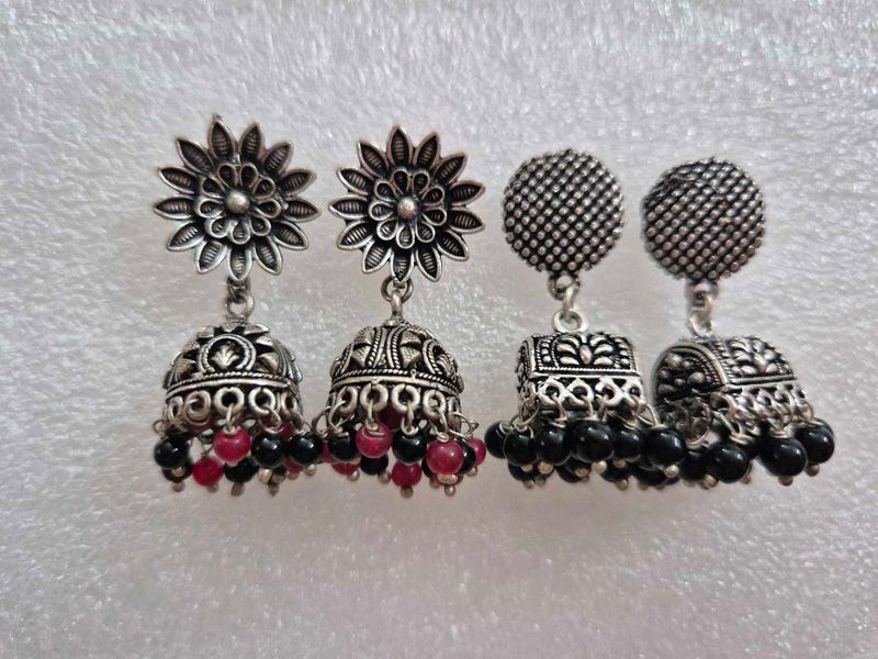 Oxidized Jhumka Earrings with Beads