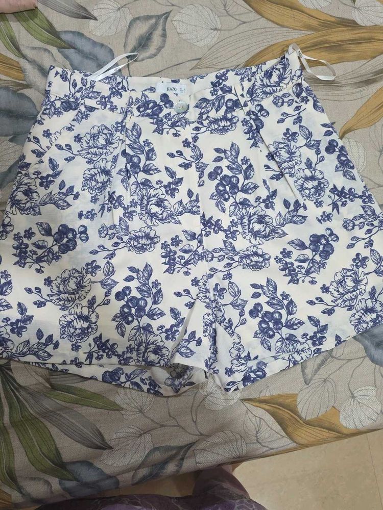 Blue Floral Print Shorts