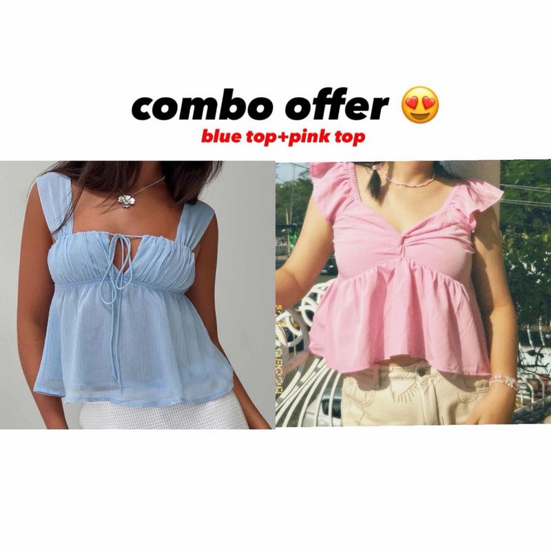 Cute Blue &amp; Pink Peplum Tops Combo