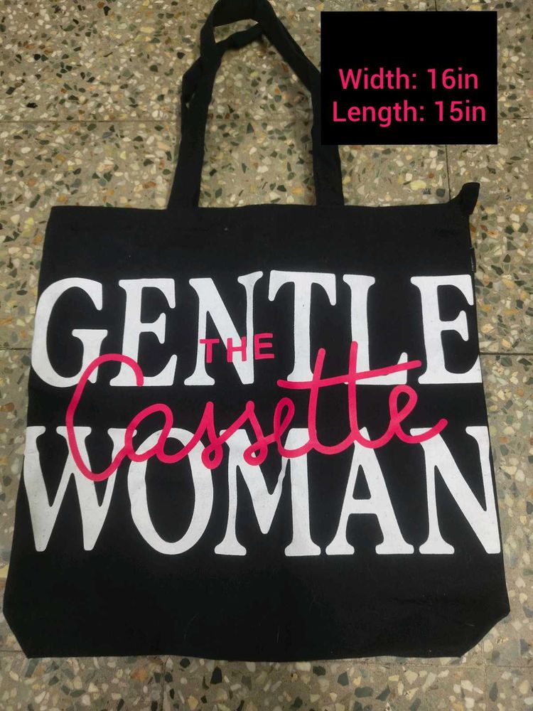 Black Tote Bag with "The Cassette Woman" Print