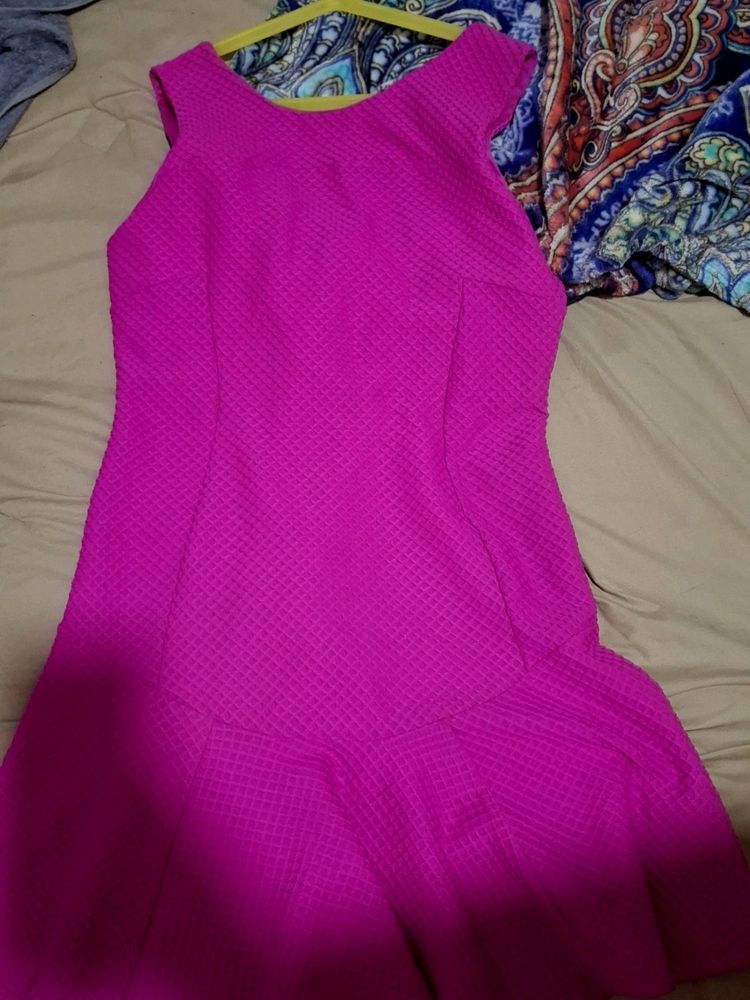 Vibrant Pink Textured Fit &amp; Flare Dress xl size