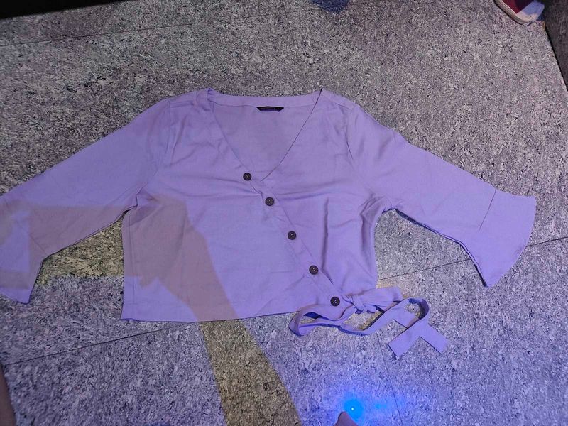 Lilac Button-Down Crop Top