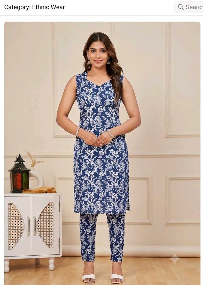 Blue Floral Sleeveless kurta set