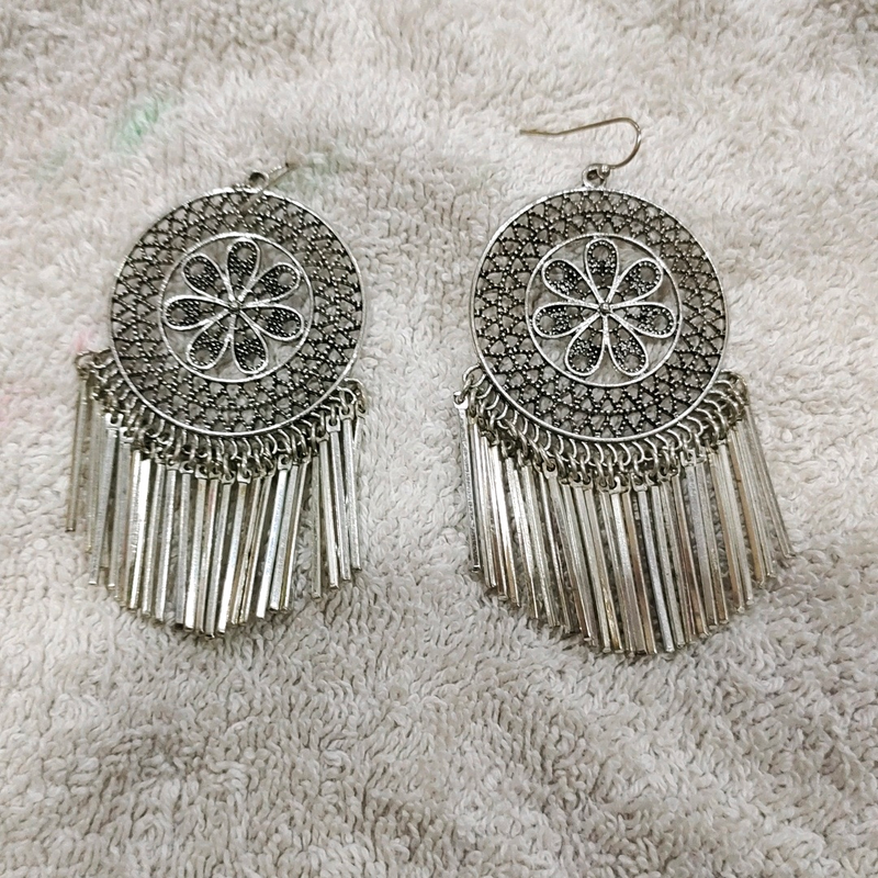 silver look alike long earing