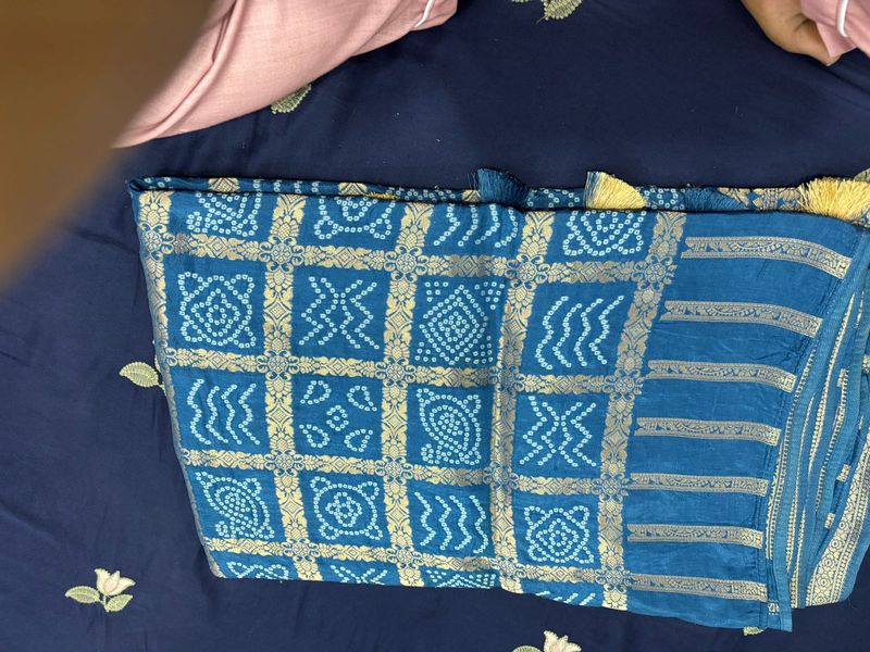 Beautiful Teal Bandhani Saree
