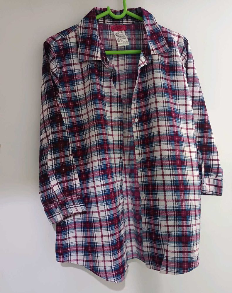 Classic Plaid Button-Up Tunic Shirt