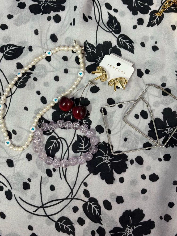 Cute Pearl &amp; Cherry Charm Jewelry Set