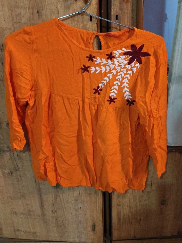 Orange Embroidered Top