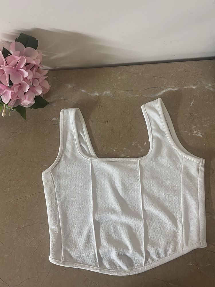 White Square Neck Corset Top