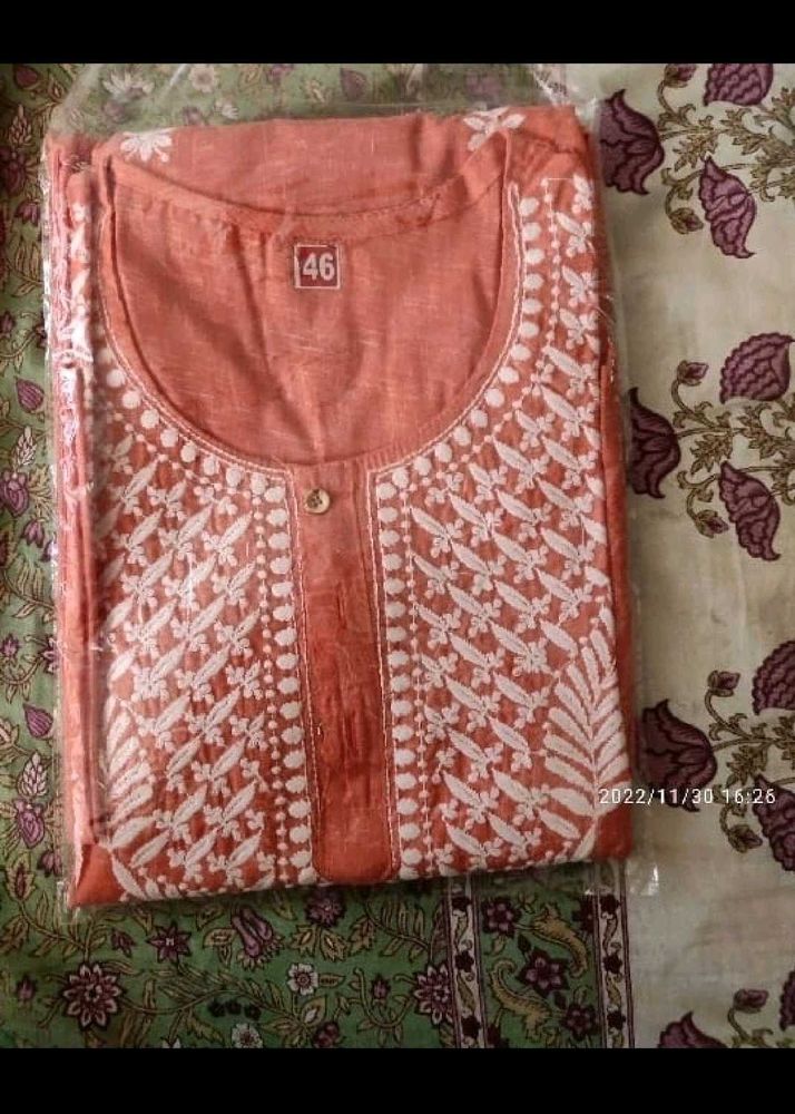 46" bust New Orange Embroidered Kurti knee length