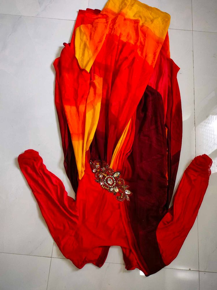Vibrant Ombre Maxi Dress with Embellishment