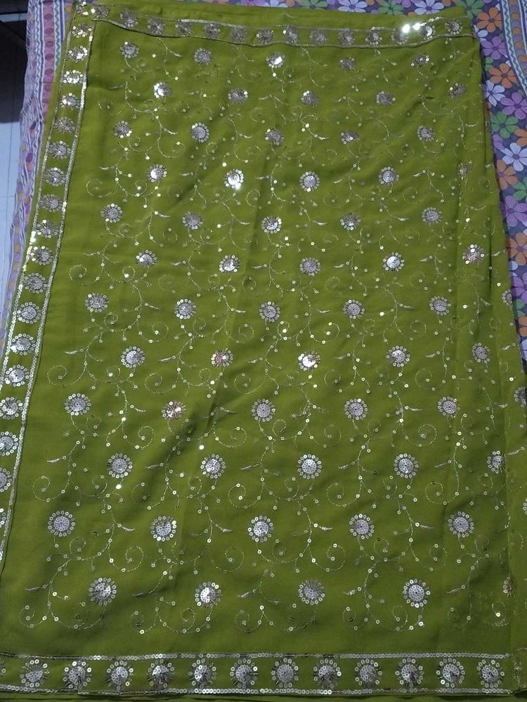 New Green Embellished Saree with blouse piece