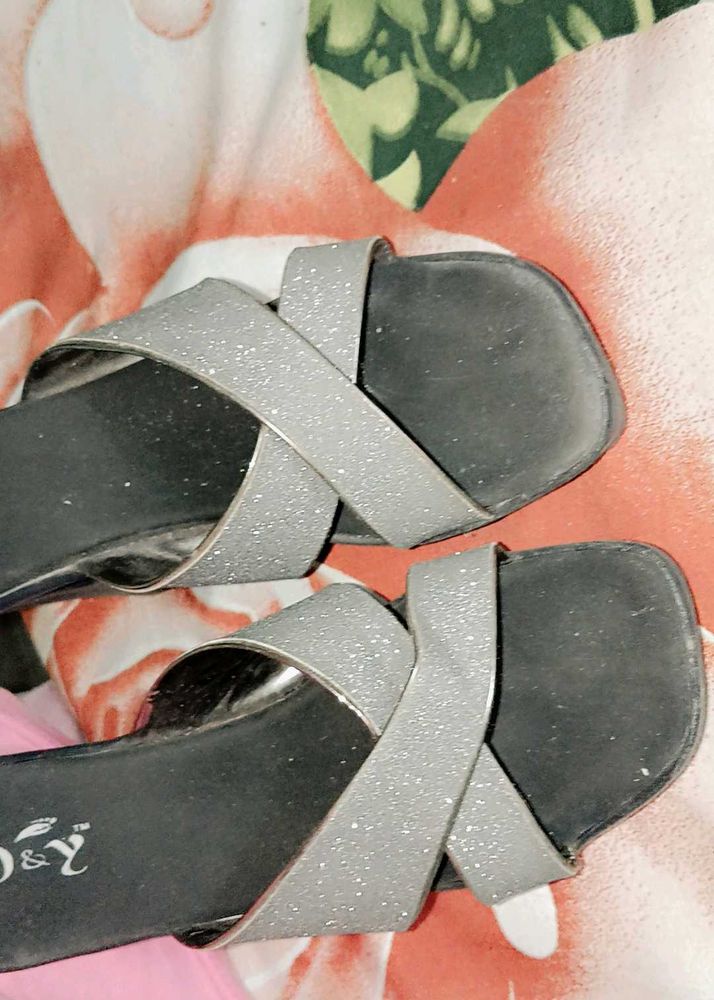 Sparkly Silver Crossover Sandals