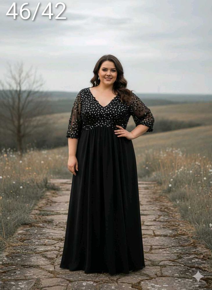 Elegant Black Evening Plus Size Gown