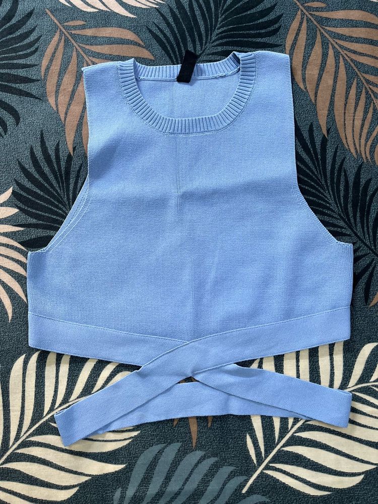 Blue Cropped Knit Tank Top