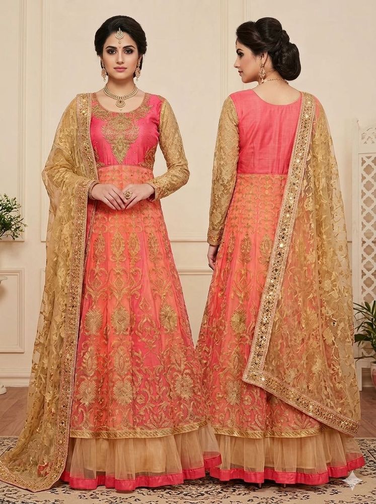 Royal Pink &amp; Gold Anarkali Gown with Dupat