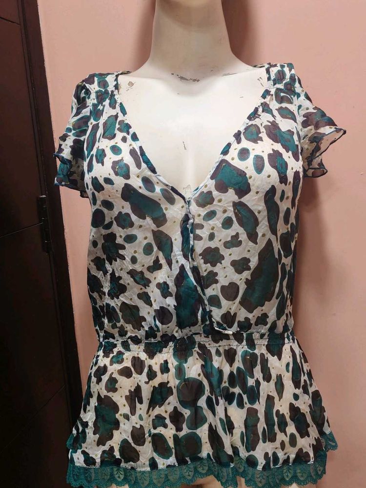 Leopard Print Tunic Top with Lace Trim