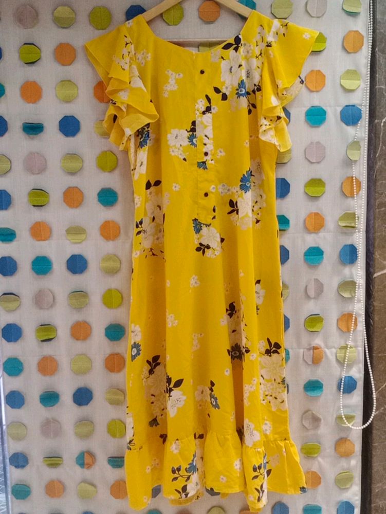 Yellow Floral Ruffle Dress