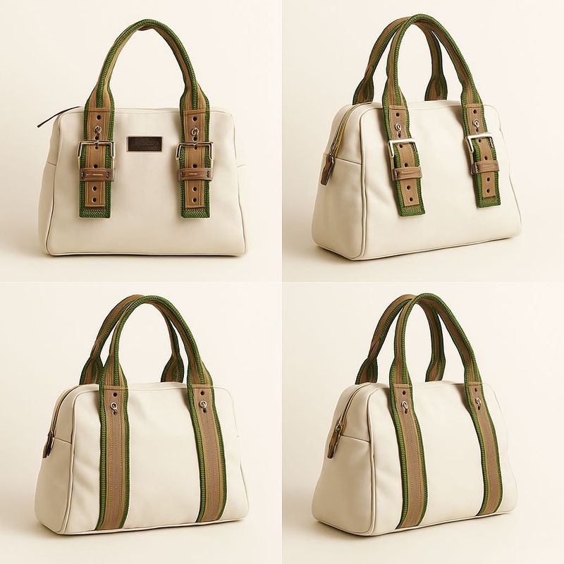White &amp; Green Satchel Bag