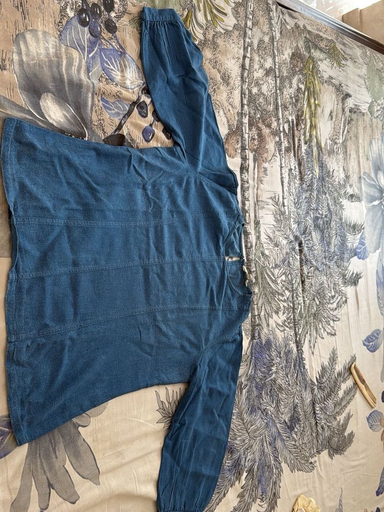 Blue Long Sleeve Tunic Top